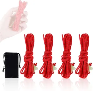 HIKEMAN Ultralight Tent Guy Ropes - 2mm Reflective Guyline,UHMWPE Camping Guide Rope with Luminescent Tensioner for Outdoor Camping Hiking Awning Tents (Red, 4M)