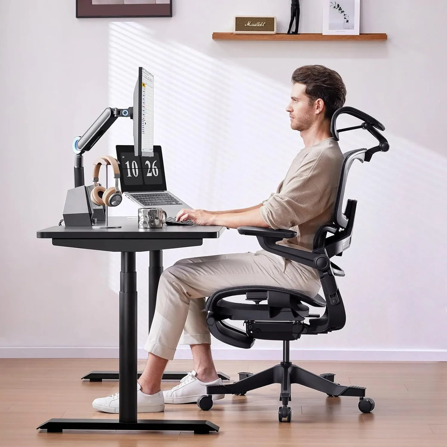 HINOMI H1 Pro V2 Ergonomic Office Chair with Foot Rest - Comfy Home Office Desk Computer Chair, Comfortable Mesh Seat with Adjustable Back Support, Swivel Wheels, Flip-up Arms for Work (Black, Medium)