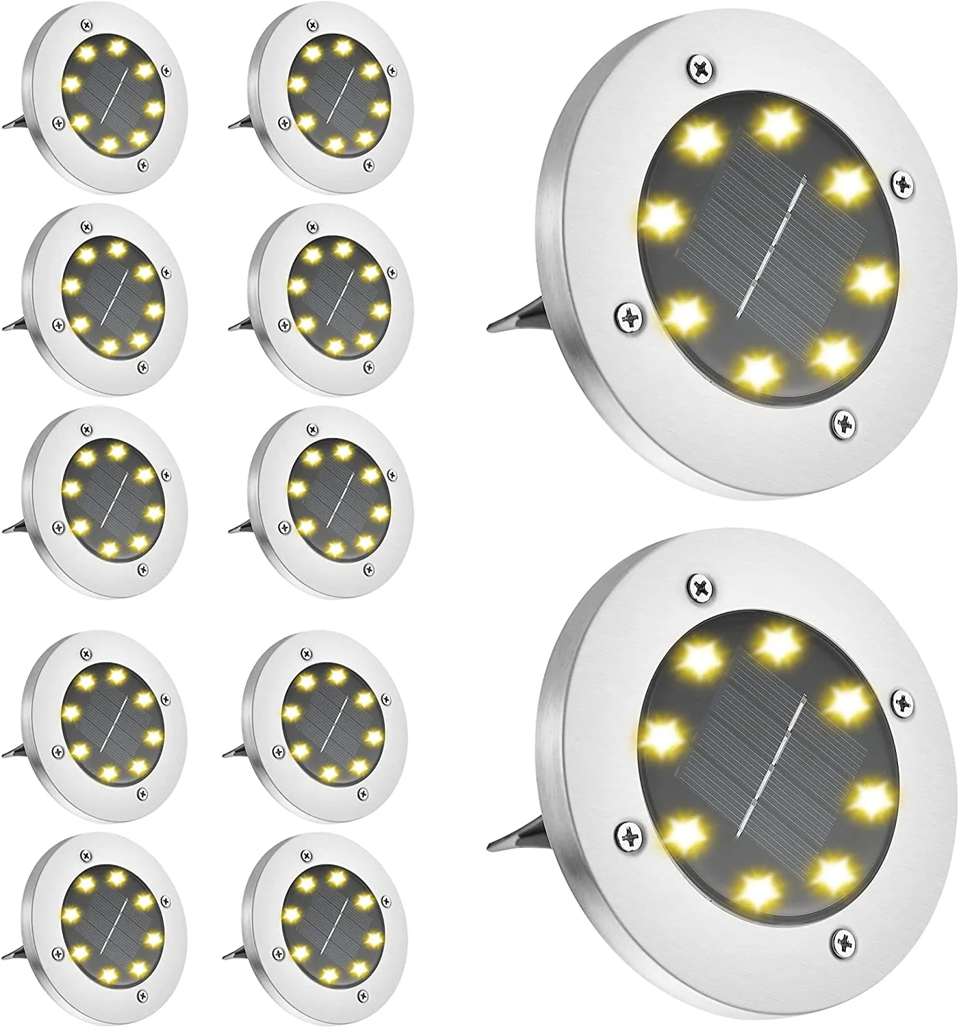 HiSolar 12 Pack Solar Ground Lights 8 LED Solar Lights Outdoor Disk Lights Waterproof In-Ground Landscape Lighting for Lawn Patio Pathway Yard Walkway Flood Light Deck