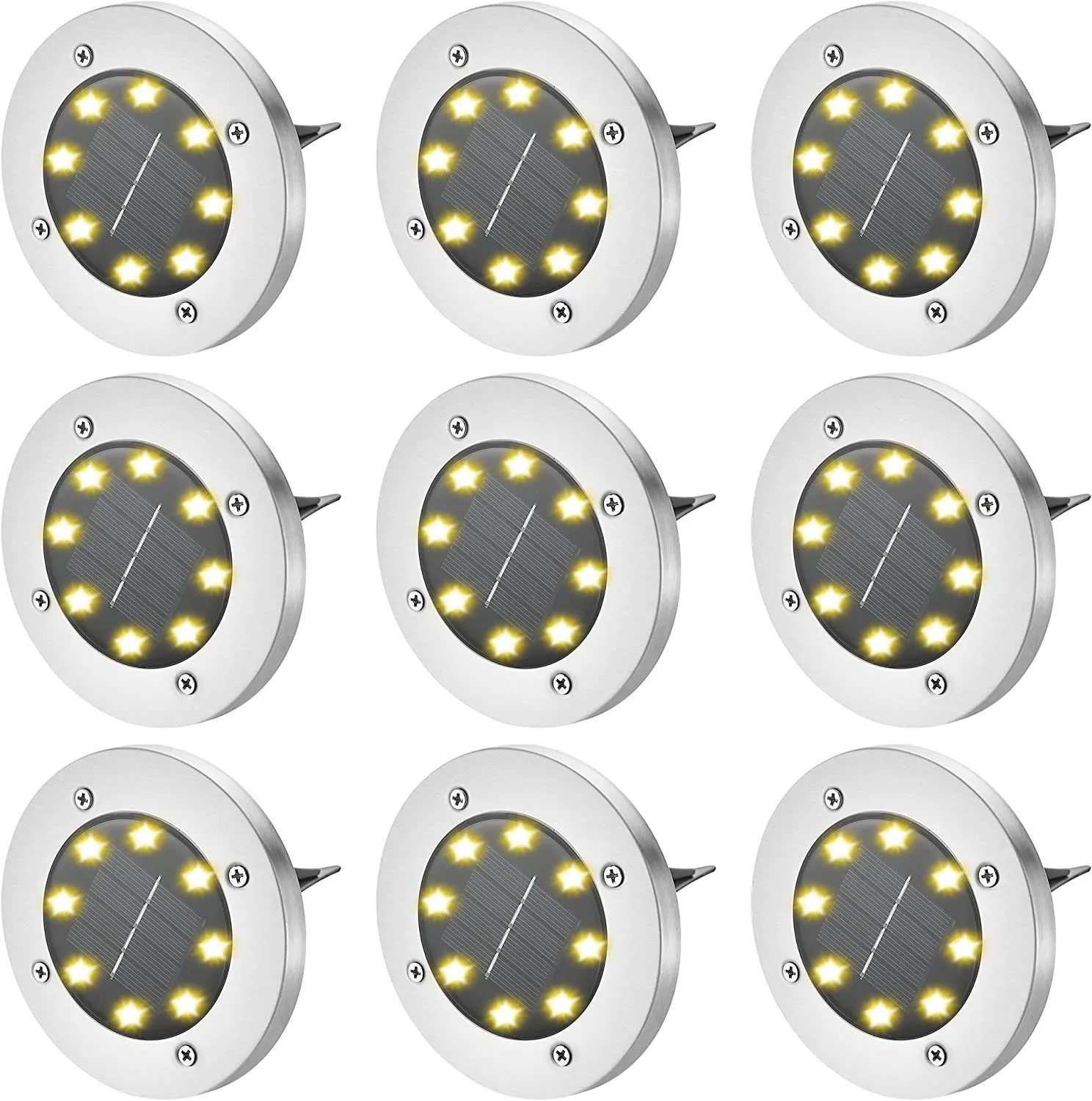 HiSolar 12 Pack Solar Ground Lights 8 LED Solar Lights Outdoor Disk Lights Waterproof In-Ground Landscape Lighting for Lawn Patio Pathway Yard Walkway Flood Light Deck