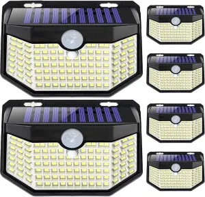 HMCITY 120 LED Outdoor Solar Lights with Motion Sensor and 3 Lighting Modes, IP65 Waterproof Wide Solar Wall Lights Ideal for Garden Patio Yard(6 Pack)