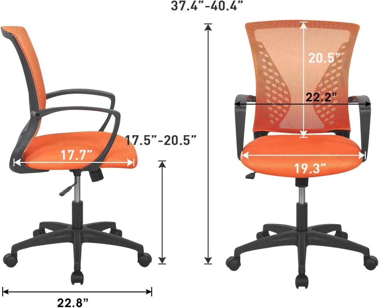 Home Office Chair Mid Back PC Swivel Lumbar Support Adjustable Desk Task Computer Ergonomic Comfortable Mesh Chair with Armrest (Orange)