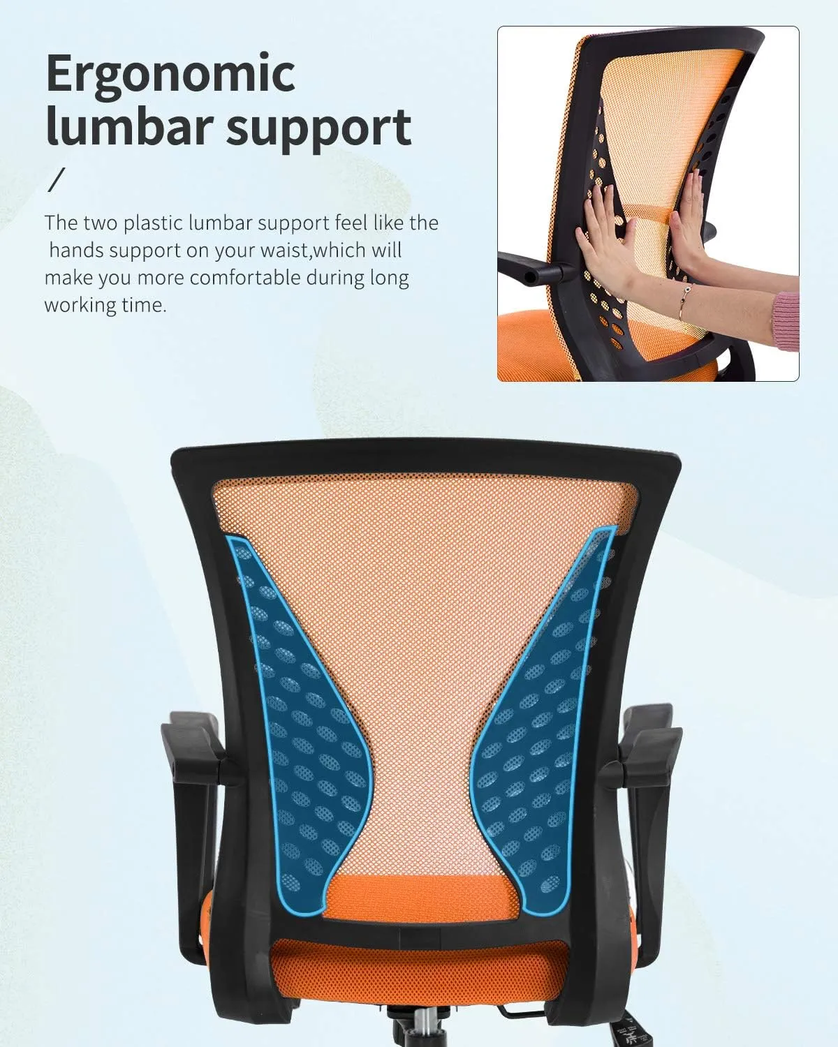 Home Office Chair Mid Back PC Swivel Lumbar Support Adjustable Desk Task Computer Ergonomic Comfortable Mesh Chair with Armrest (Orange)