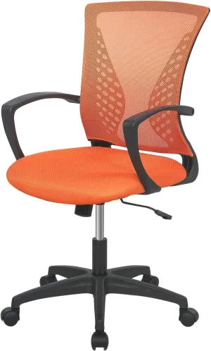Home Office Chair Mid Back PC Swivel Lumbar Support Adjustable Desk Task Computer Ergonomic Comfortable Mesh Chair with Armrest (Orange)