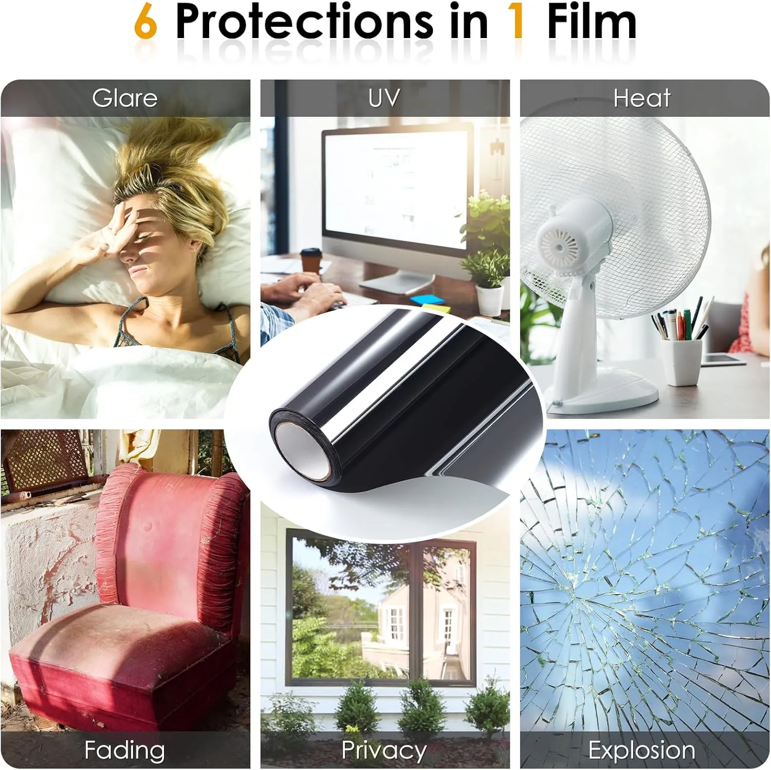 Homein One Way Window Privacy Film, Heat Blocking Reflective Mirror Window Tint for Home See Out Not in, Sun Blocker UV Protection Peel and Stick House Glass Door, 35.4 in X 13.1 Feet, Black