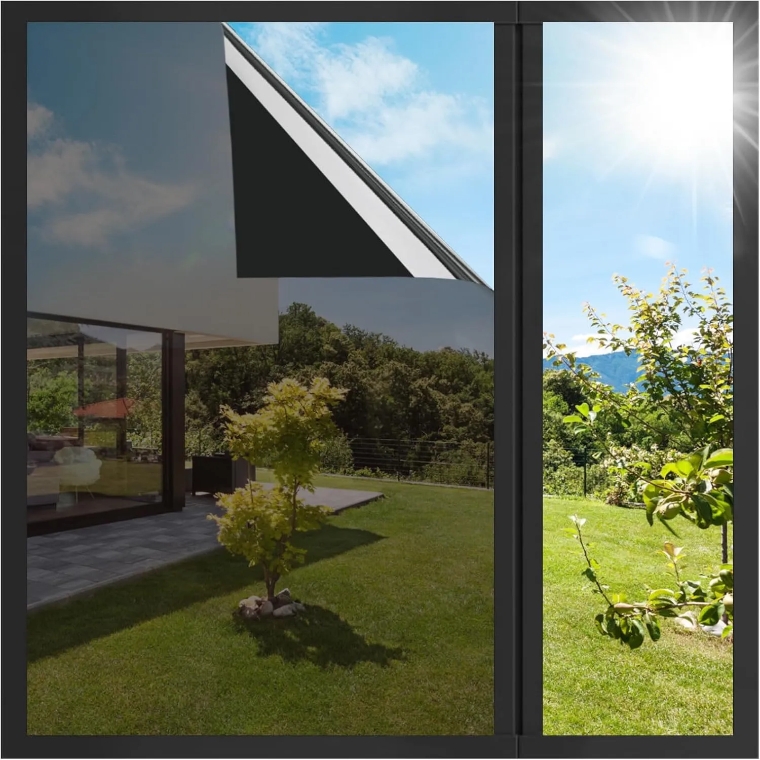 Homein One Way Window Privacy Film, Heat Blocking Reflective Mirror Window Tint for Home See Out Not in, Sun Blocker UV Protection Peel and Stick House Glass Door, 35.4 in X 13.1 Feet, Black