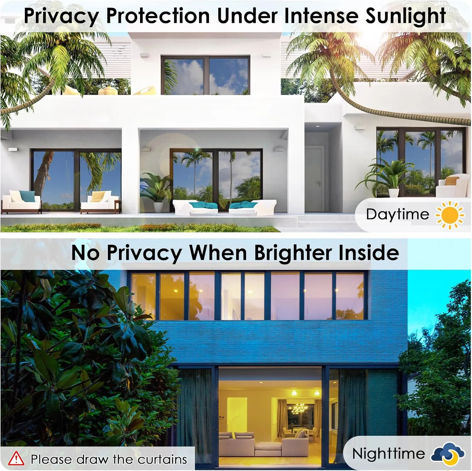 Homein One Way Window Privacy Film, Heat Blocking Reflective Mirror Window Tint for Home See Out Not in, Sun Blocker UV Protection Peel and Stick House Glass Door, 35.4 in X 13.1 Feet, Black
