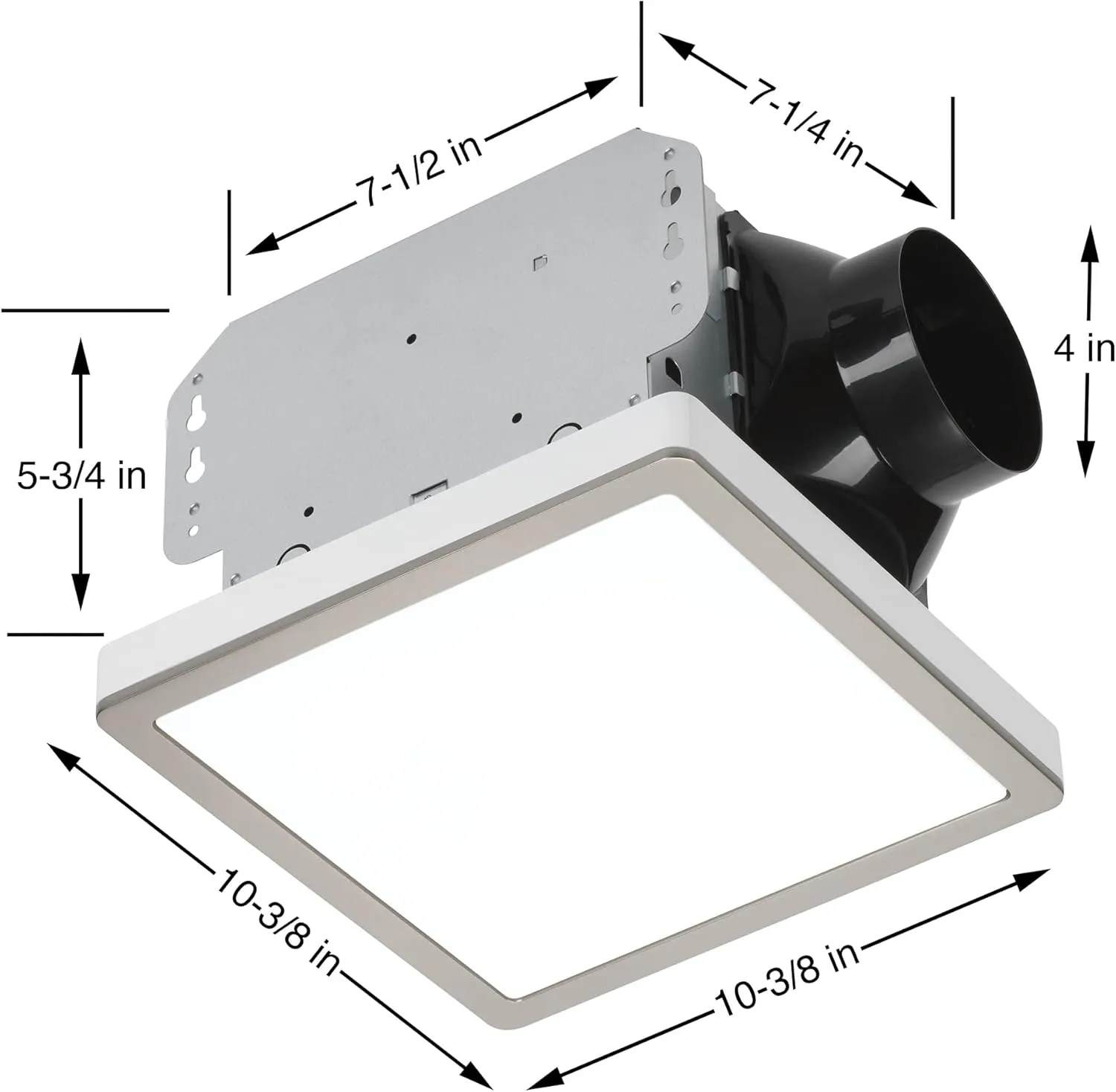 Homewerks 7105-10 Bathroom Fan Integrated LED Light Ceiling Mount Exhaust Ventilation Ultra Quiet 1.0 Sones 70 CFM, Decorative Brushed Nickel Magnetic Trim