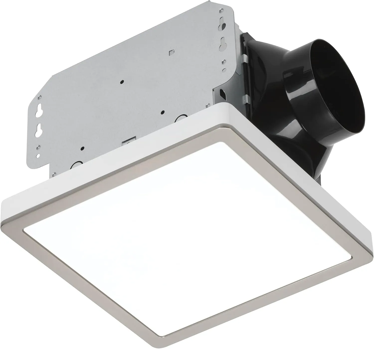 Homewerks 7105-10 Bathroom Fan Integrated LED Light Ceiling Mount Exhaust Ventilation Ultra Quiet 1.0 Sones 70 CFM, Decorative Brushed Nickel Magnetic Trim