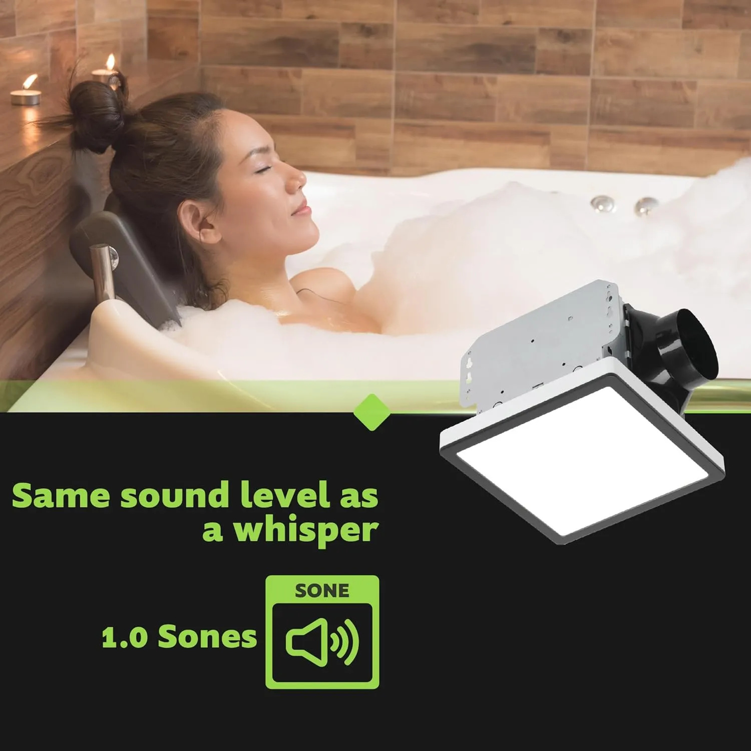 Homewerks 7105-10-MB Bathroom Fan with Light 70-CFM 1.0 Sone Square Ventilation Fan with Dimmable LED Light and Magnetic Trim Ring, Matte Black