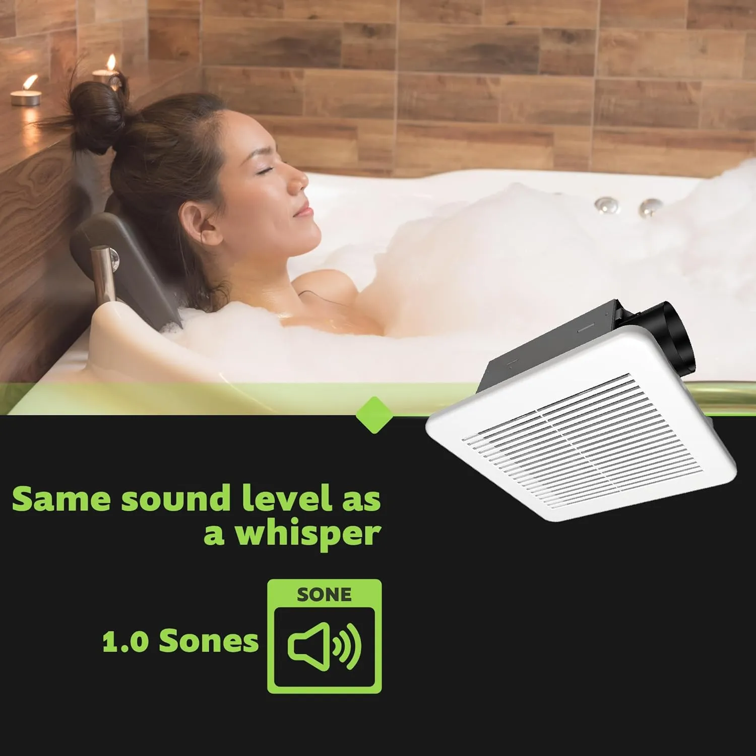 Homewerks 7114-02-HW DC Bathroom Fan 50-CFM 1.0 Sone White Ventilation Fan, Energy Star-Qualified with 3-inch Duct for 2x4 Construction