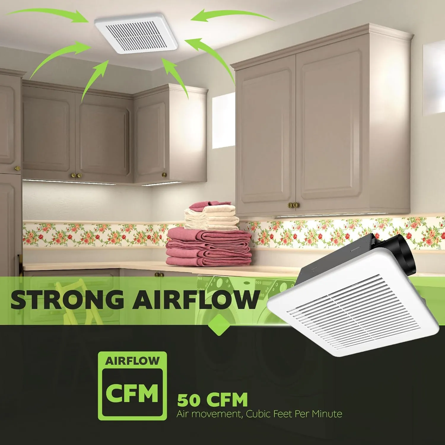 Homewerks 7114-02-HW DC Bathroom Fan 50-CFM 1.0 Sone White Ventilation Fan, Energy Star-Qualified with 3-inch Duct for 2x4 Construction