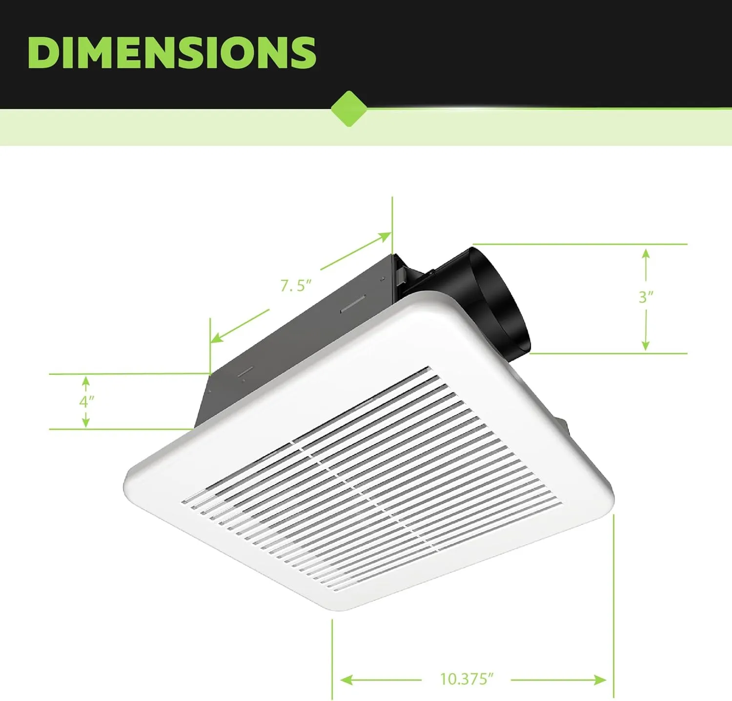 Homewerks 7114-02-HW DC Bathroom Fan 50-CFM 1.0 Sone White Ventilation Fan, Energy Star-Qualified with 3-inch Duct for 2x4 Construction