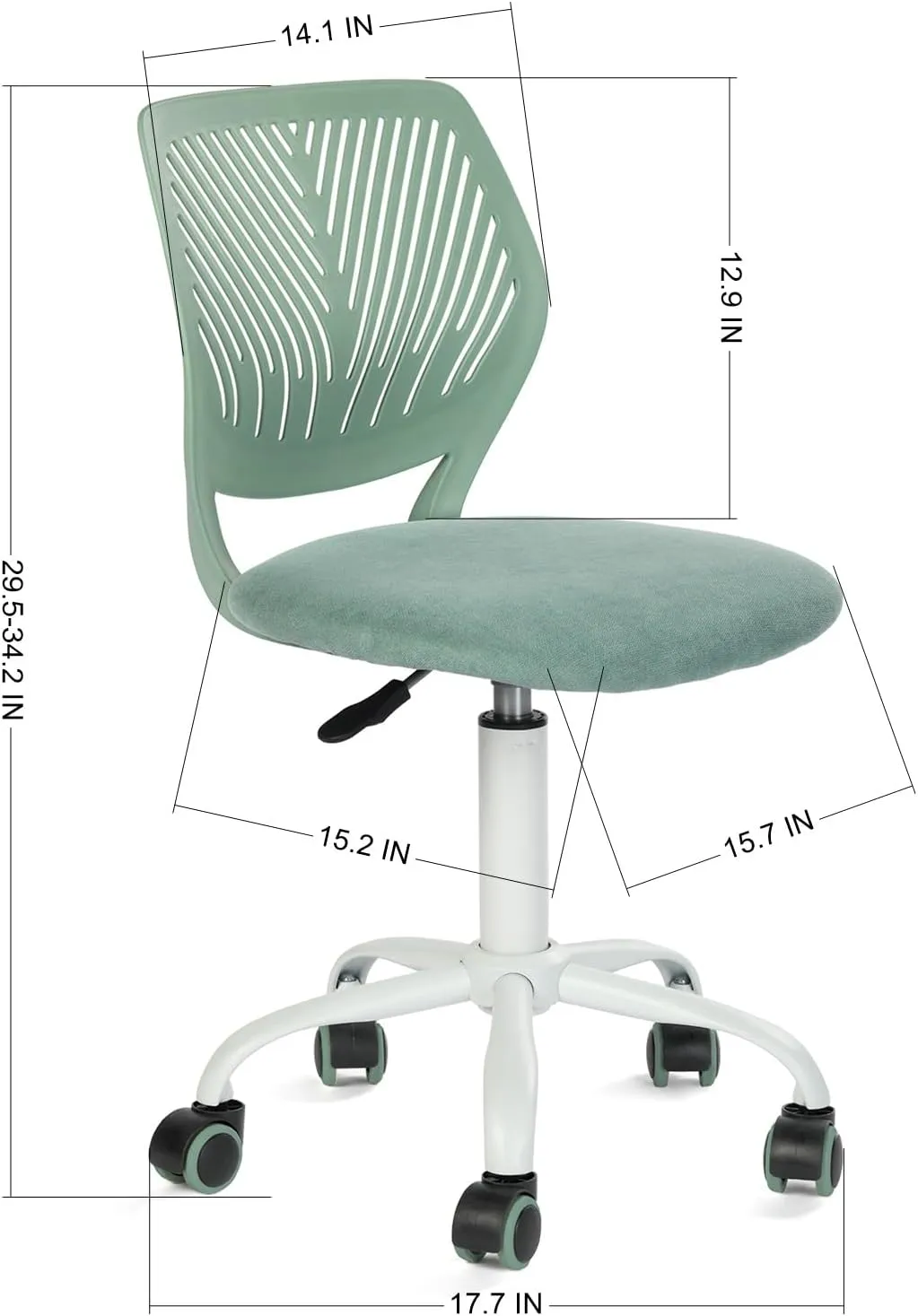 Homy Casa Armless Home Office Desk Chair, Colorful Task Chair with Soft Mesh Padded Cushion, Height Adjustable Swivel Study Computer Chair for for Girls Boys Teens (Green Ⅰ, 1PC)