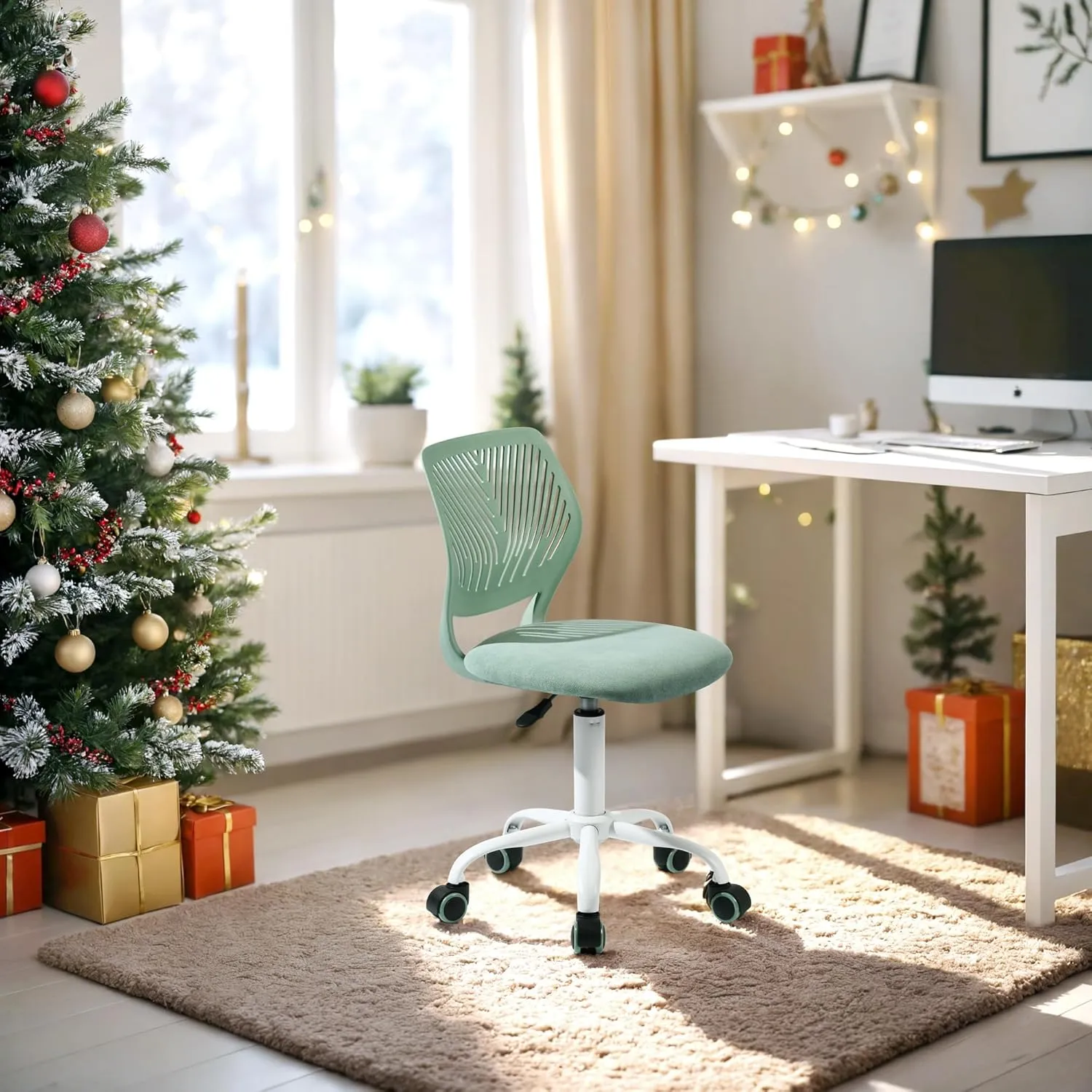 Homy Casa Armless Home Office Desk Chair, Colorful Task Chair with Soft Mesh Padded Cushion, Height Adjustable Swivel Study Computer Chair for for Girls Boys Teens (Green Ⅰ, 1PC)