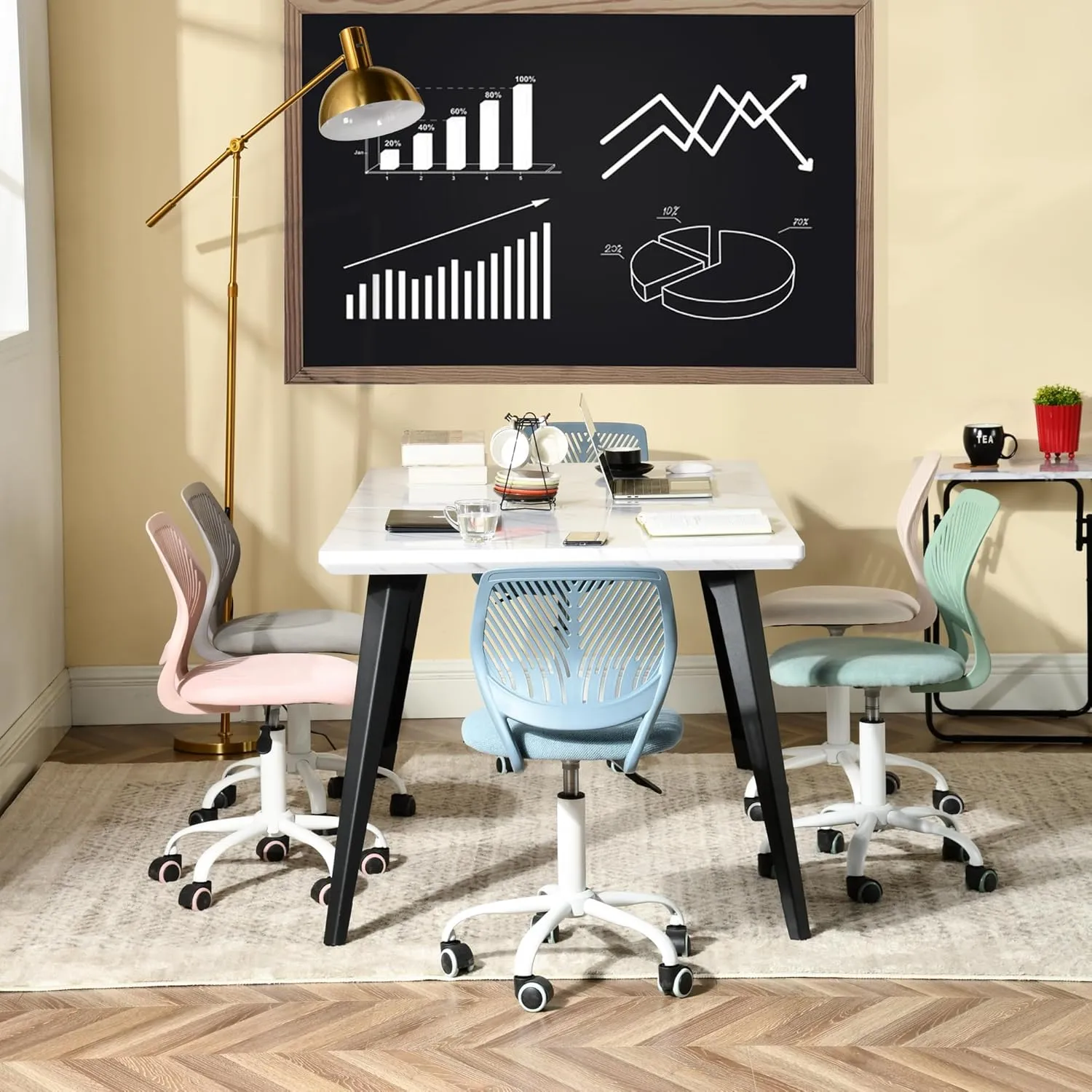 Homy Casa Armless Home Office Desk Chair, Colorful Task Chair with Soft Mesh Padded Cushion, Height Adjustable Swivel Study Computer Chair for for Girls Boys Teens (Green Ⅰ, 1PC)
