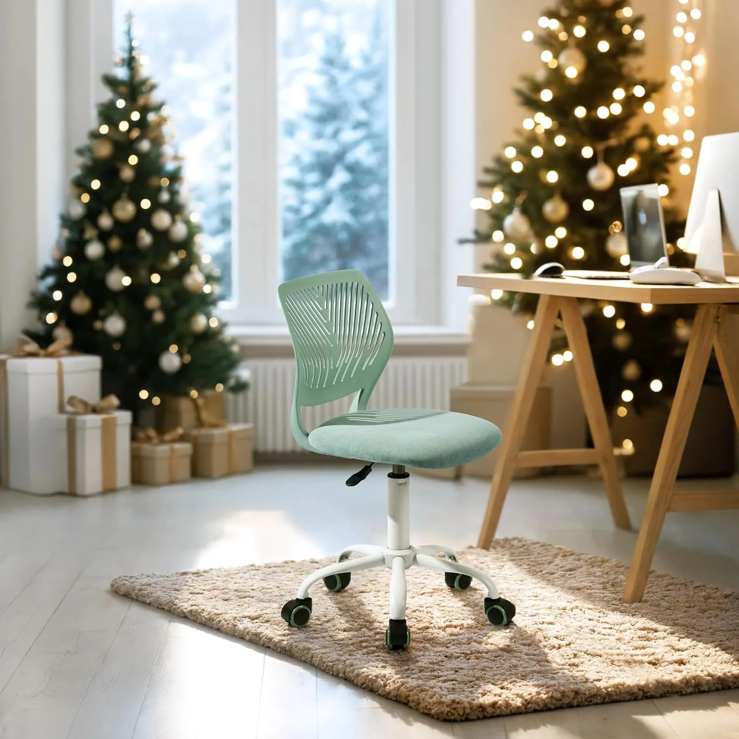 Homy Casa Armless Home Office Desk Chair, Colorful Task Chair with Soft Mesh Padded Cushion, Height Adjustable Swivel Study Computer Chair for for Girls Boys Teens (Green Ⅰ, 1PC)