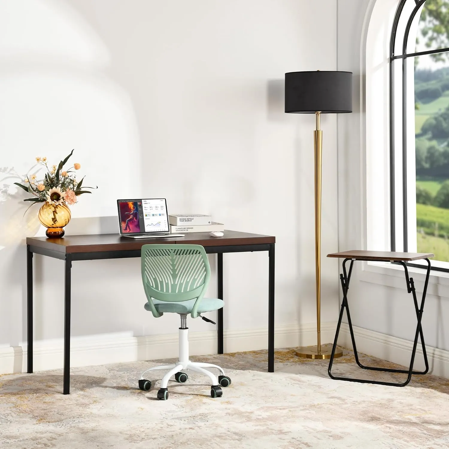 Homy Casa Armless Home Office Desk Chair, Colorful Task Chair with Soft Mesh Padded Cushion, Height Adjustable Swivel Study Computer Chair for for Girls Boys Teens (Green Ⅰ, 1PC)