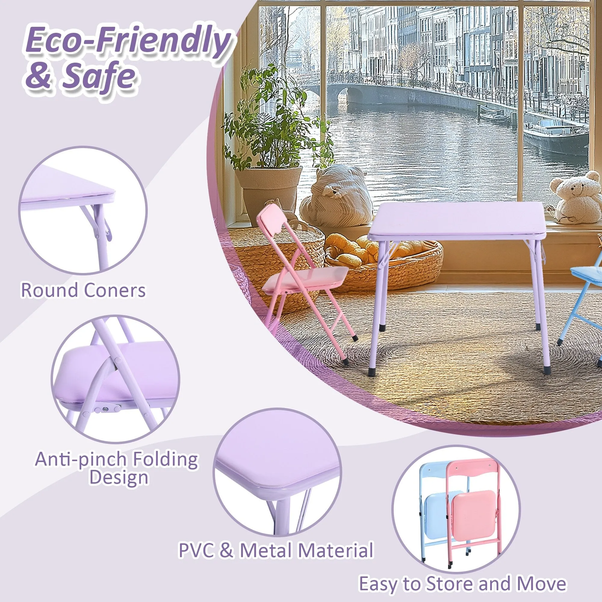 Homy Casa Kids 5-Piece Folding Table and Chair Set