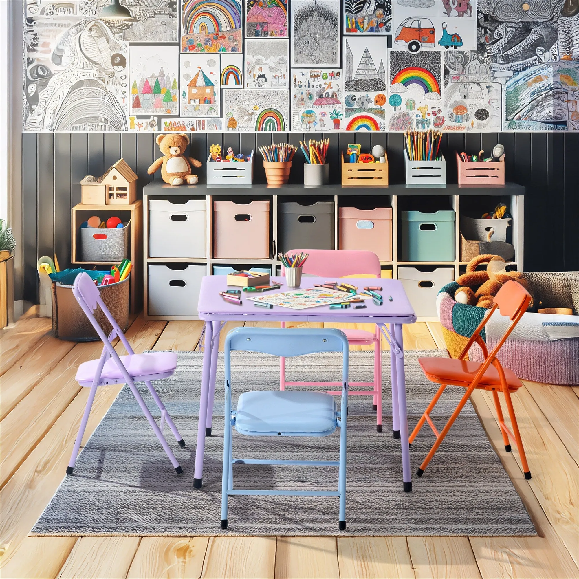 Homy Casa Kids 5-Piece Folding Table and Chair Set