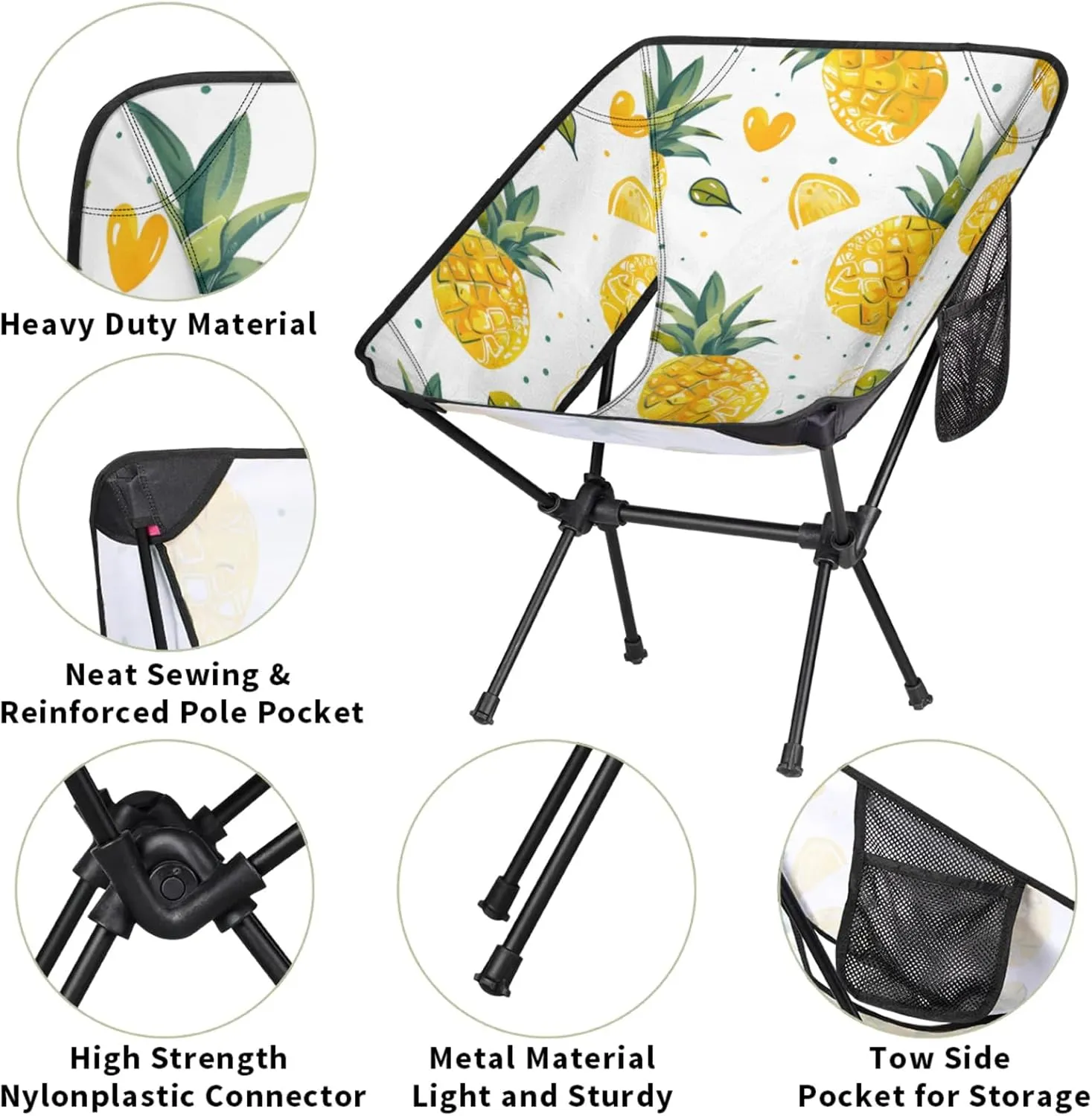 Honeybaby Folding Camping Chair Cute Pineapples Prints Camping Chairs Lightweight Portable Chair Outdoor Foldable Chairs for Camping Travel Picnic Beach Hiking