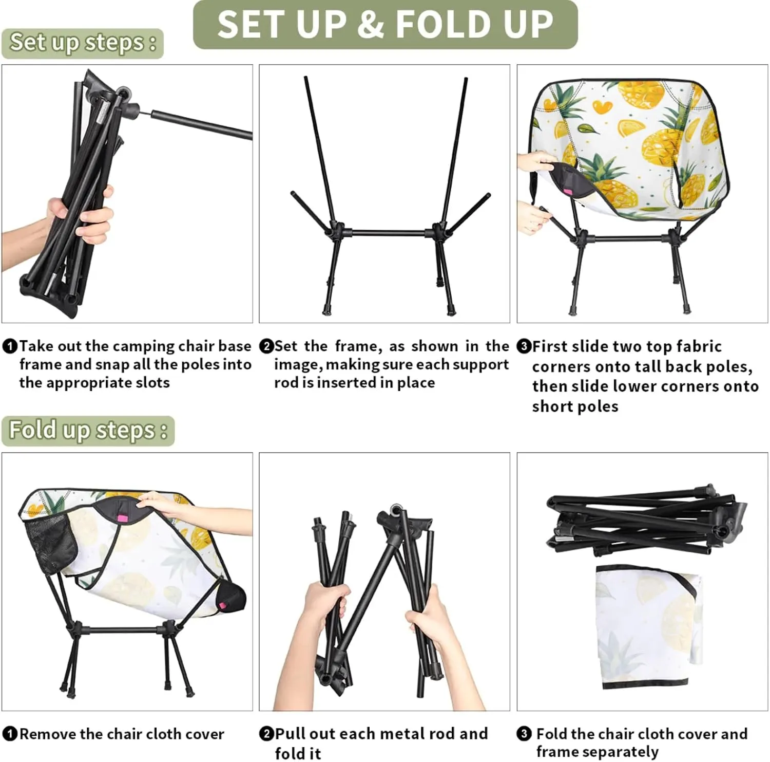 Honeybaby Folding Camping Chair Cute Pineapples Prints Camping Chairs Lightweight Portable Chair Outdoor Foldable Chairs for Camping Travel Picnic Beach Hiking