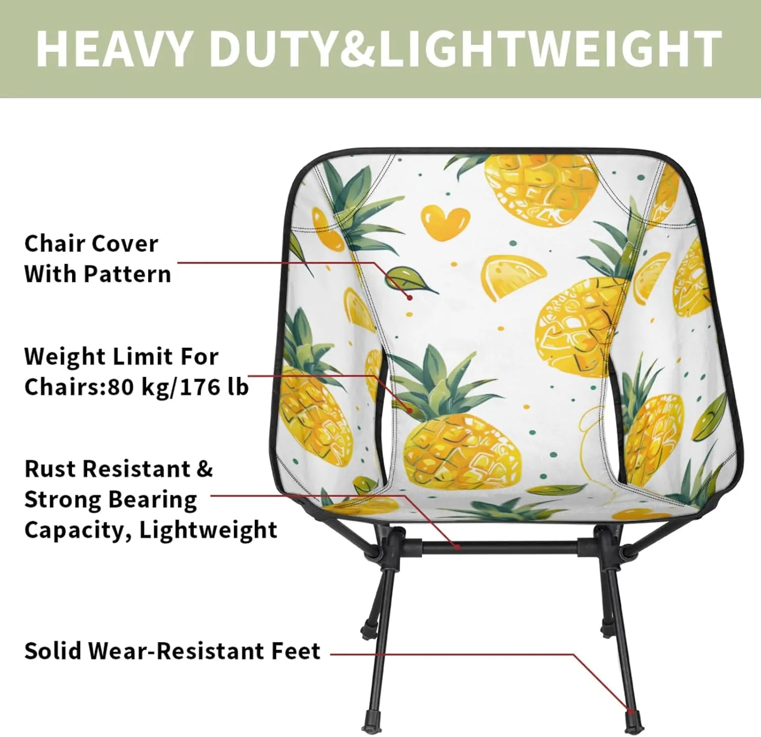 Honeybaby Folding Camping Chair Cute Pineapples Prints Camping Chairs Lightweight Portable Chair Outdoor Foldable Chairs for Camping Travel Picnic Beach Hiking
