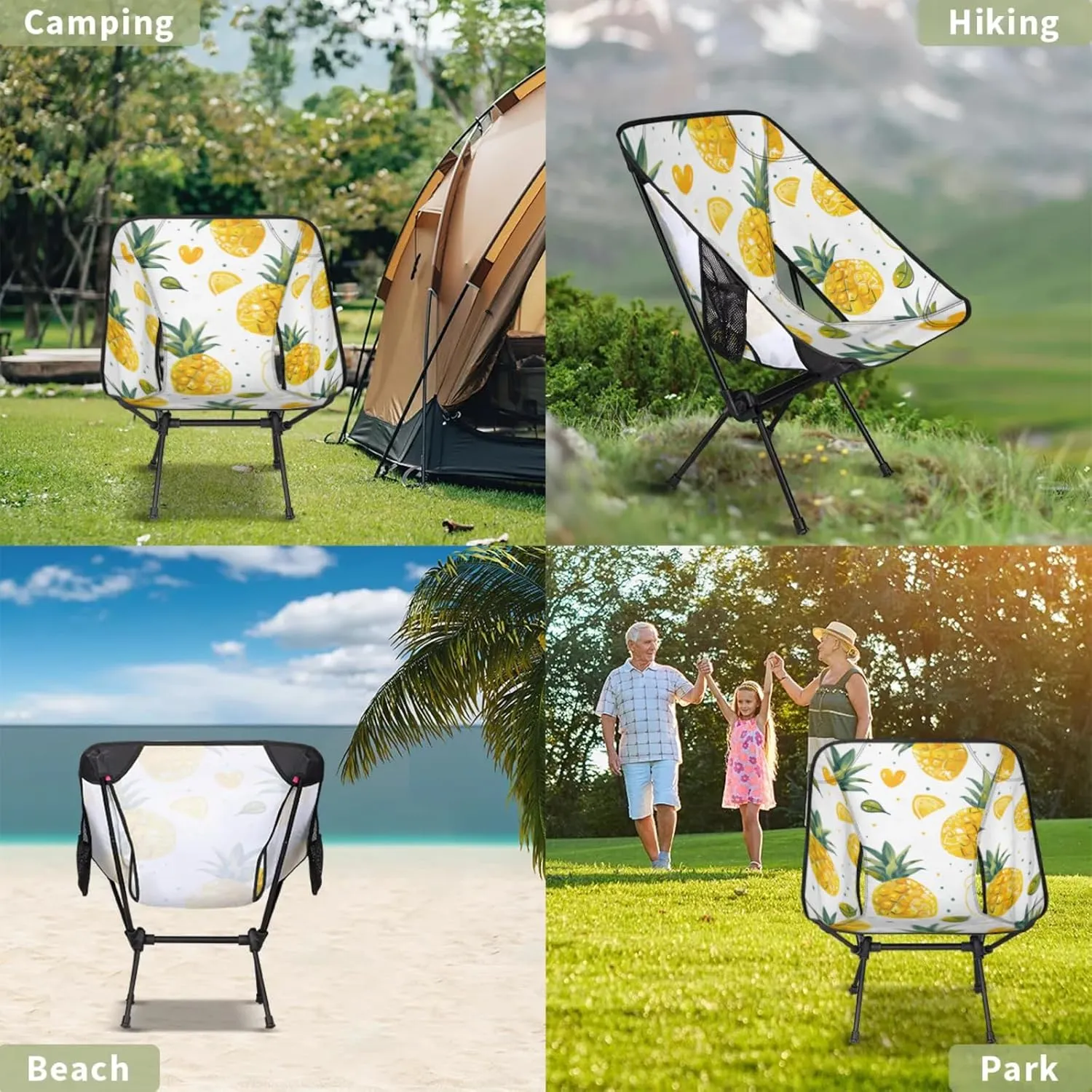 Honeybaby Folding Camping Chair Cute Pineapples Prints Camping Chairs Lightweight Portable Chair Outdoor Foldable Chairs for Camping Travel Picnic Beach Hiking