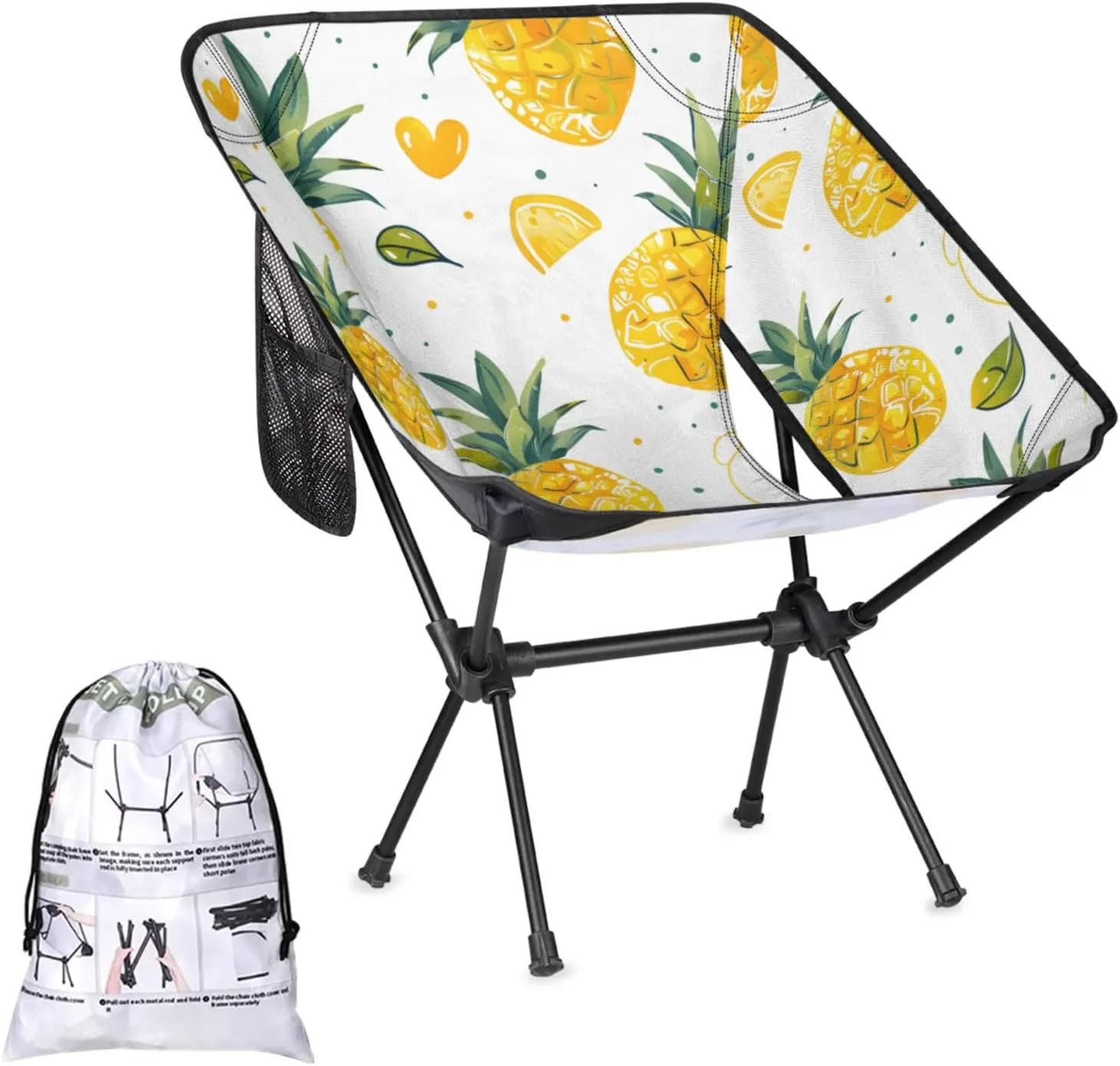 Honeybaby Folding Camping Chair Cute Pineapples Prints Camping Chairs Lightweight Portable Chair Outdoor Foldable Chairs for Camping Travel Picnic Beach Hiking
