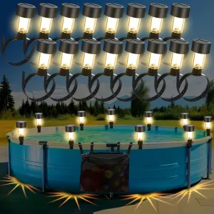 Honoson 24 Pcs Solar Pool Side Lights for Above Ground Pools with 1 Hanging Storage Bag Outdoor Swimming Pool Fence Decoration Accessories Waterproof LED Warm Light (25 Pcs, Warm Light)