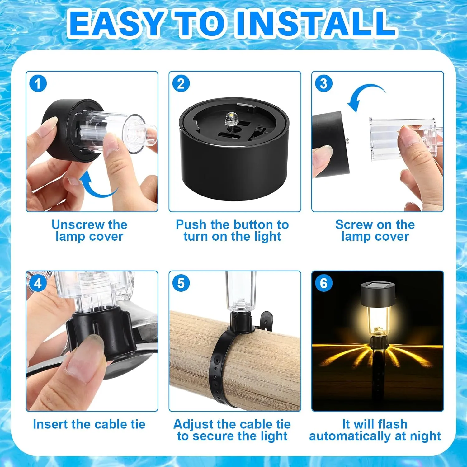 Honoson 24 Pcs Solar Pool Side Lights for Above Ground Pools with 1 Hanging Storage Bag Outdoor Swimming Pool Fence Decoration Accessories Waterproof LED Warm Light (25 Pcs, Warm Light)