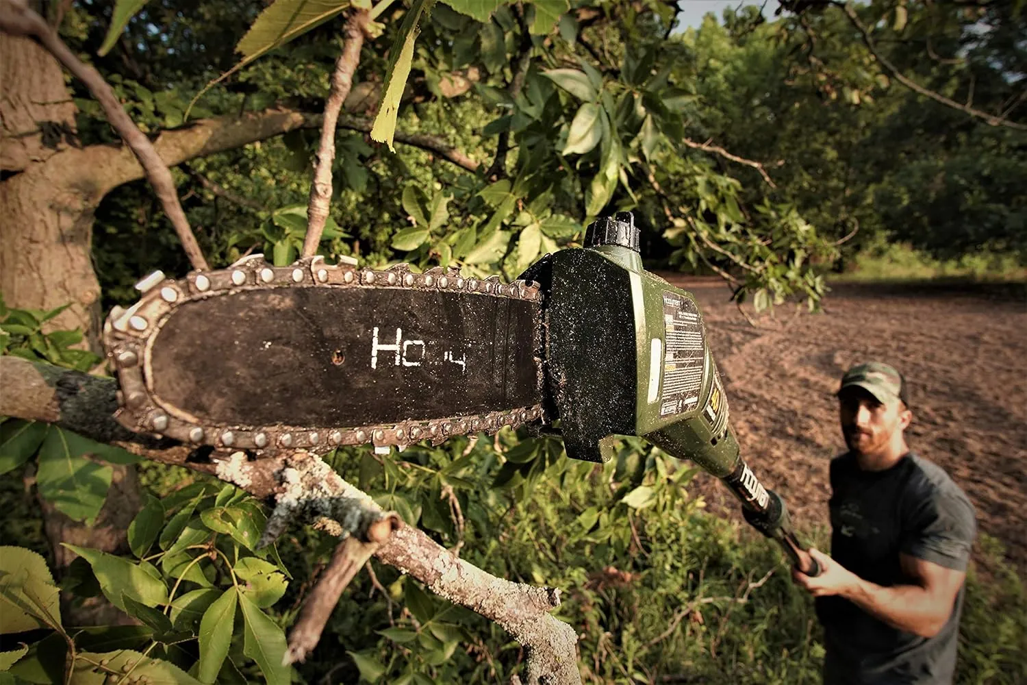 Hooyman Cordless 40 Volt Lithium Pole Saw with In-Line 8in Saw, Auto-Oiler, 40V Battery with Charge Indicator, Ergonomic Grip, and Carry Case for Cutting, Tree Trimming, Hunting, Camping, and Outdoors