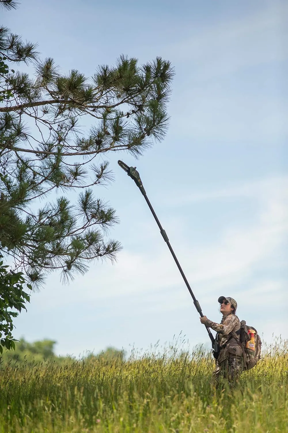 Hooyman Cordless 40 Volt Lithium Pole Saw with In-Line 8in Saw, Auto-Oiler, 40V Battery with Charge Indicator, Ergonomic Grip, and Carry Case for Cutting, Tree Trimming, Hunting, Camping, and Outdoors