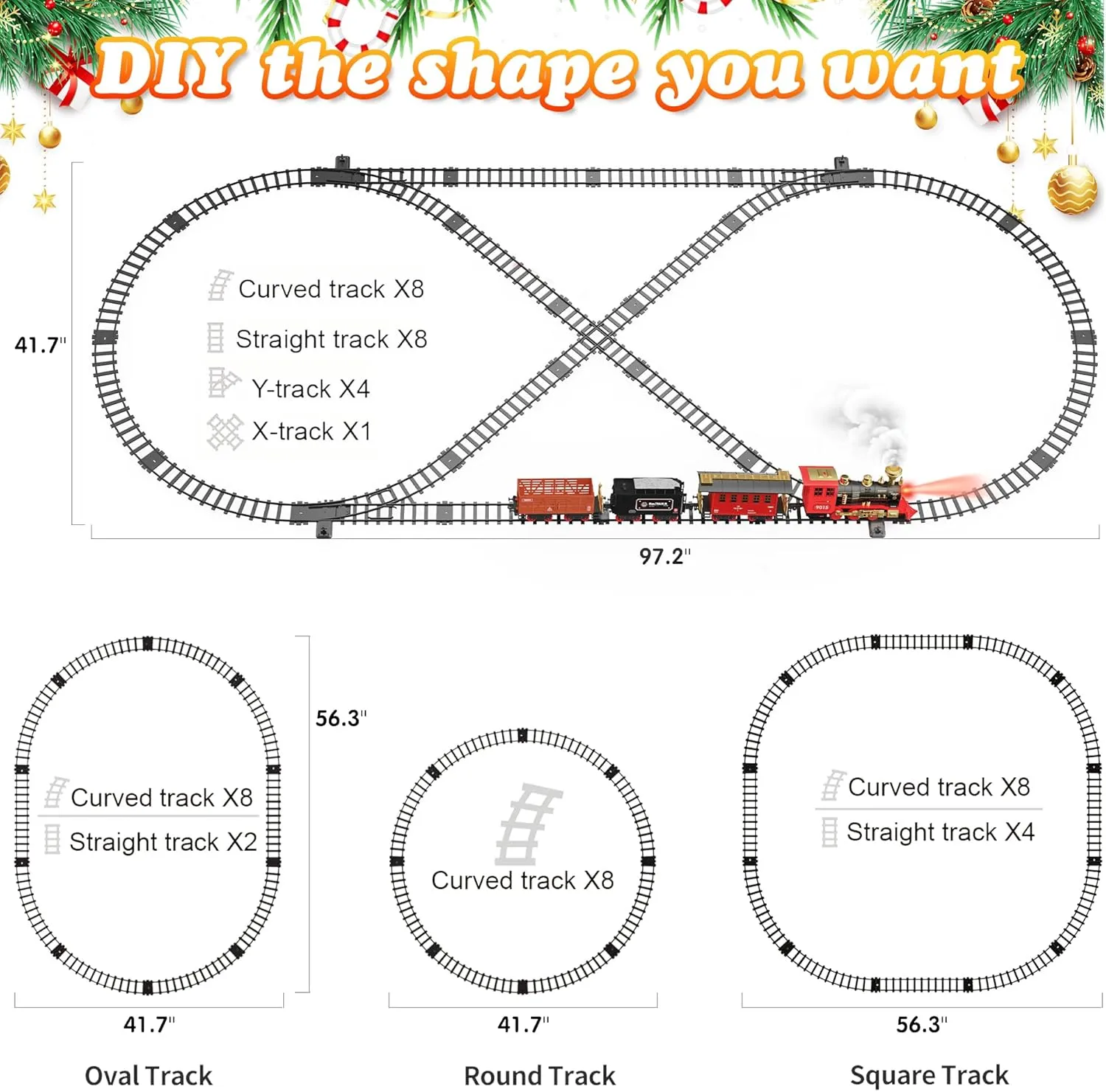 Hot Bee Train Set, Remote Control Train Toys with Luxury Tracks, Christmas Train Sets for Around the Tree,Toy Train with Smokes, Lights & Sound,Model Train Set for 3 4 5 6 7  Years Old Boys Gifts Kids