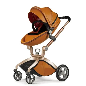 Hot Mom Baby Stroller: Baby Carriage with Adjustable Seat Height Angle and Four-Wheel Shock Absorption,Reversible，High Landscape and Fashional Pram Brown