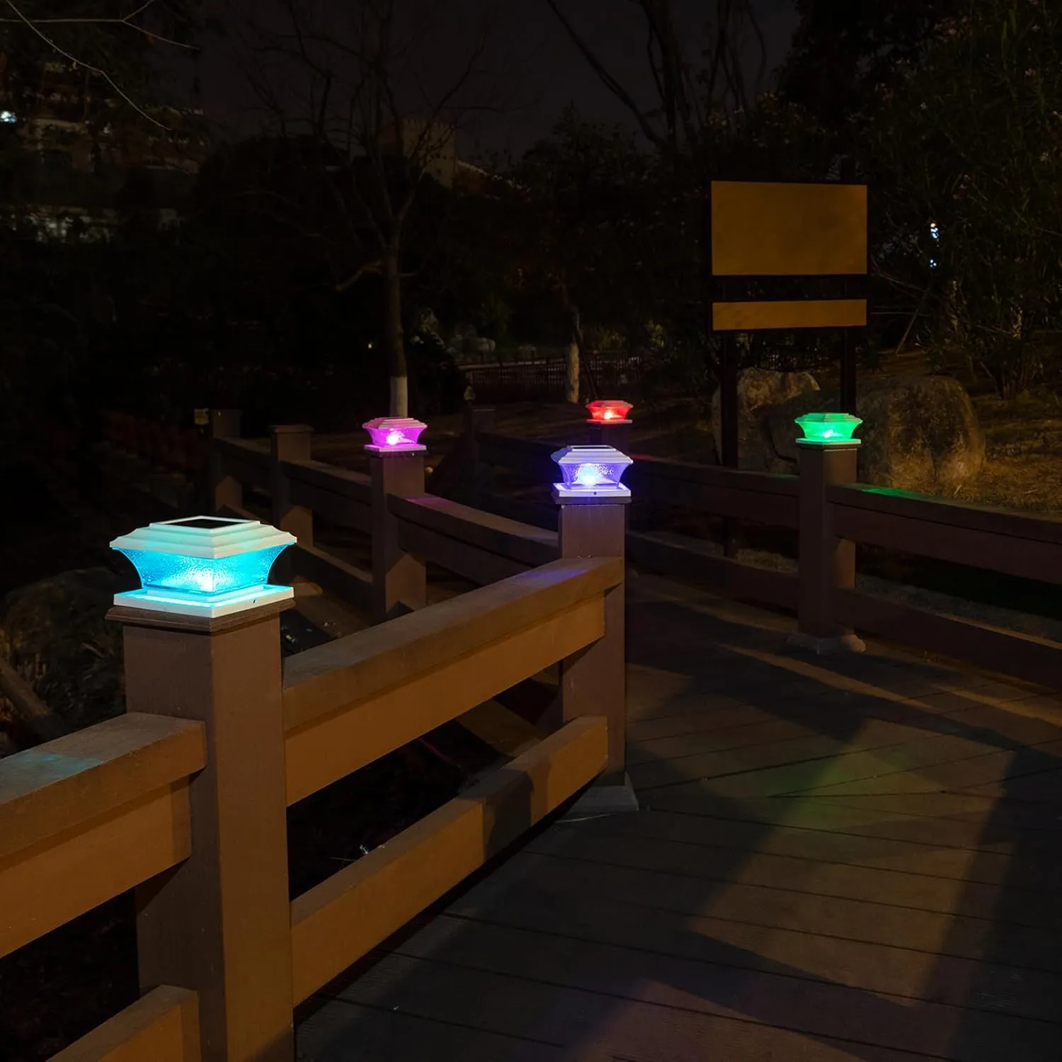 HUYIENO Solar Post Cap Lights Outdoor LED Lighting Deck Fence Cap Light 9 Light Modes Bright White/7 Color Fixed Modes/7 Color Cycling Mode Suitable for 4x4 5x5 Wooden Posts 4x4 5x5 Vinyl Posts