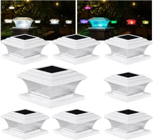 HUYIENO Solar Post Cap Lights Outdoor LED Lighting Deck Fence Cap Light 9 Light Modes Bright White/7 Color Fixed Modes/7 Color Cycling Mode Suitable for 4x4 5x5 Wooden Posts 4x4 5x5 Vinyl Posts