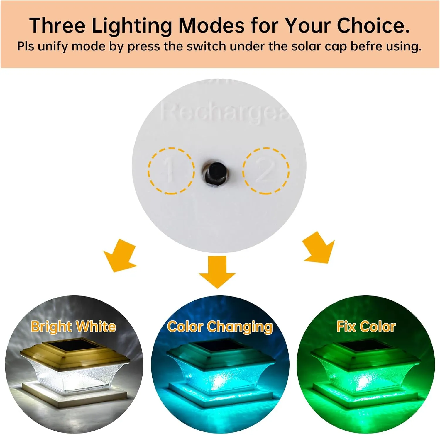 HUYIENO Solar Post Cap Lights Outdoor LED Lighting Deck Fence Cap Light 9 Light Modes Bright White/7 Color Fixed Modes/7 Color Cycling Mode Suitable for 4x4 5x5 Wooden Posts 4x4 5x5 Vinyl Posts