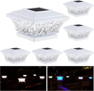 HUYIENO Solar Post Cap Lights Outdoor LED Lighting Deck Fence Cap Light Two Light Modes Bright White/Color Cyclin Suitable for 4x4 Vinyl Posts (White, 6pk)