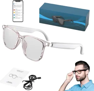 Hy-C8 Ai Wireless Bluetooth Translation Glasses, Smart Glasses Wireless Bluetooth Ai Translator, Multifunctional Ai Smart Glasses, Real-Time Translation Glasses (White)