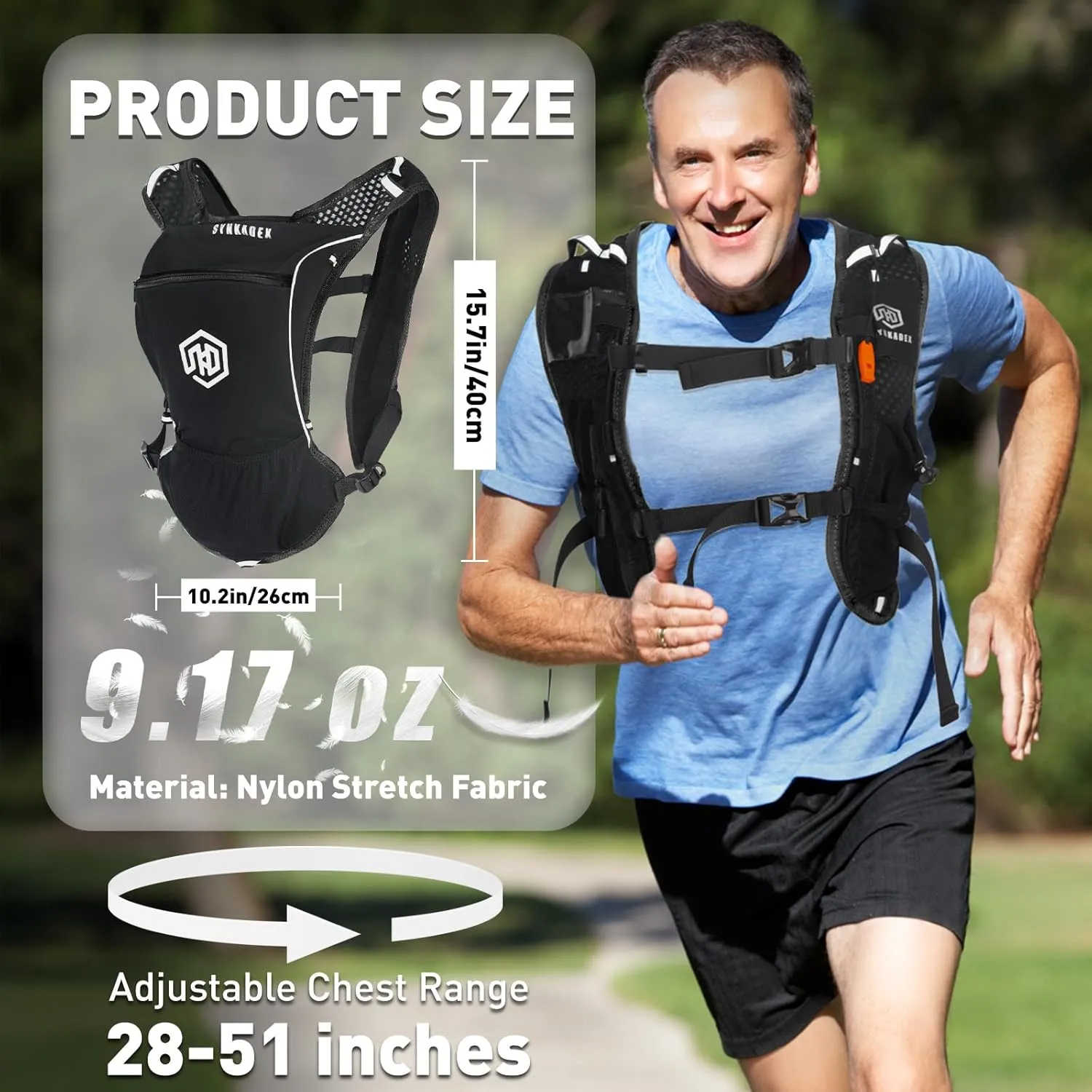 Hydration Vest Backpack with 1.5L Water Bladder - Adjustable Breathable Running Pack for Hiking Trail Lightweight Running Cycling Marathon, Daypack for Women & Men