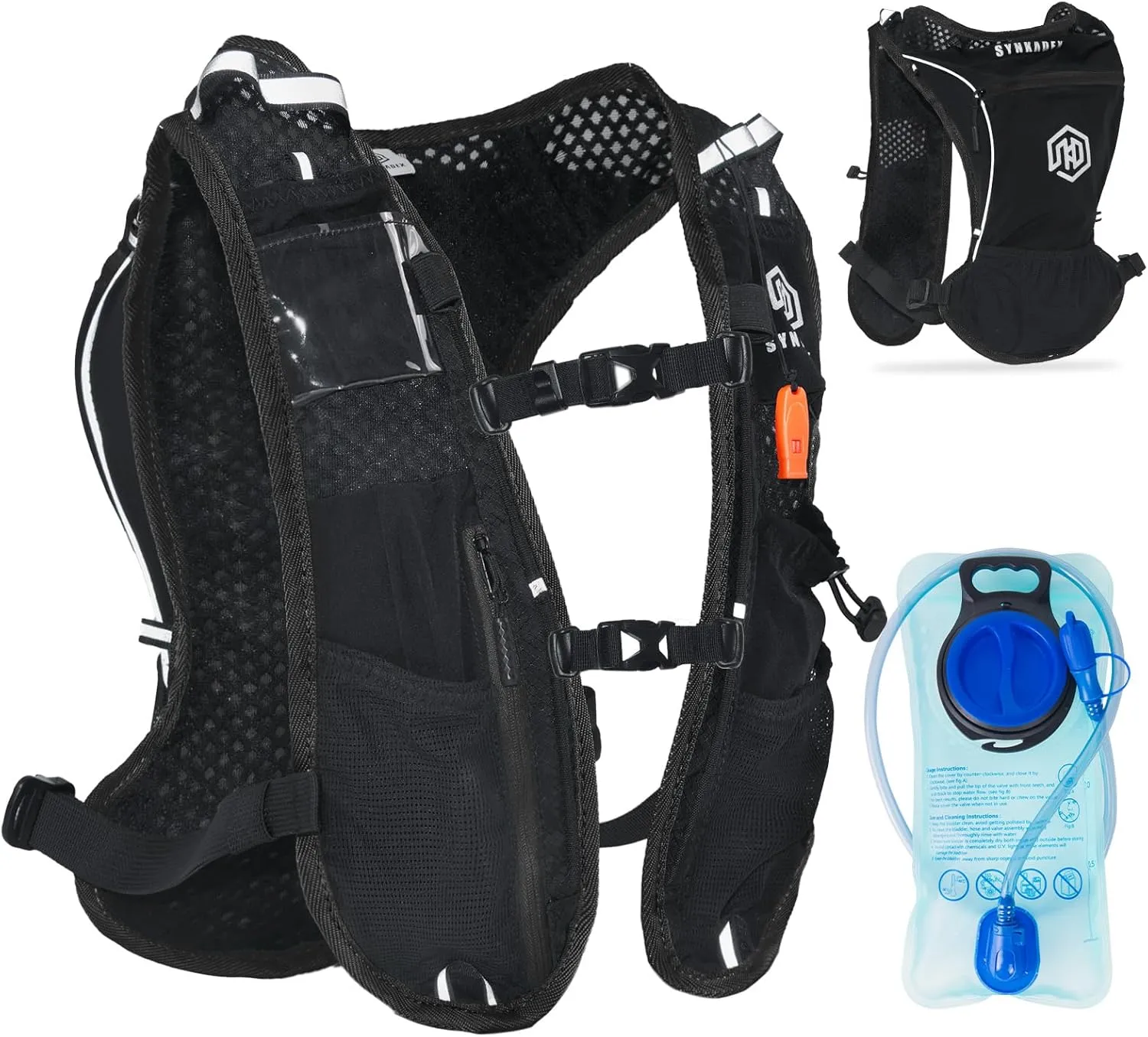 Hydration Vest Backpack with 1.5L Water Bladder - Adjustable Breathable Running Pack for Hiking Trail Lightweight Running Cycling Marathon, Daypack for Women & Men