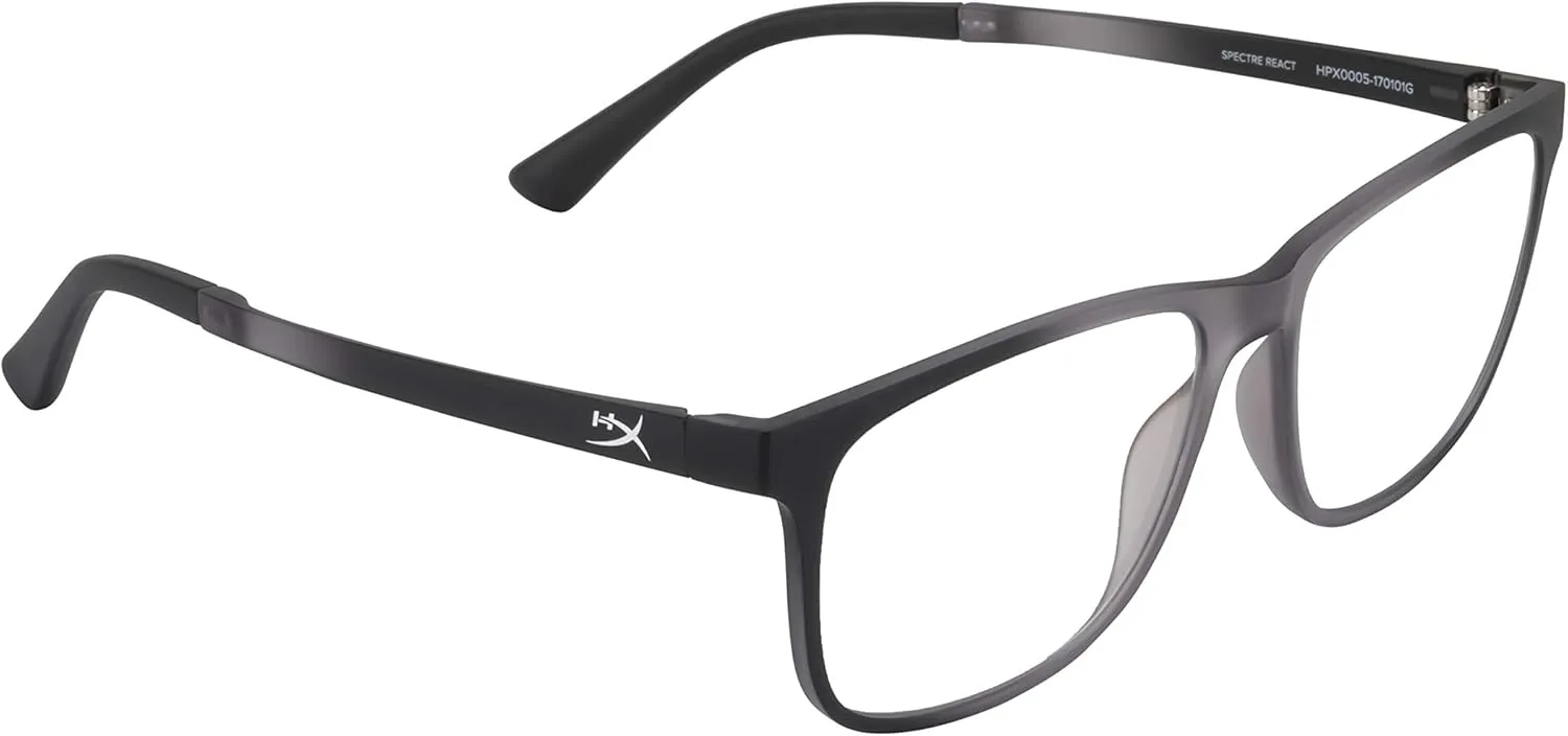 HyperX Spectre React - Gaming Eyewear, Blue Light Blocking Glasses, UV Protection, Ultem Frame, Crystal Clear Lenses, Microfiber Bag, Hard Case – Medium/Large Crystal Grey