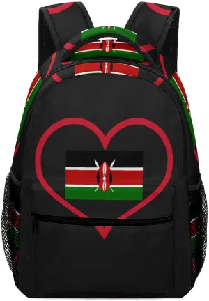 I Love Kenya Red-Heart Travel Backpack Lightweight Shoulders Bag Laptop Daypack for Work Office