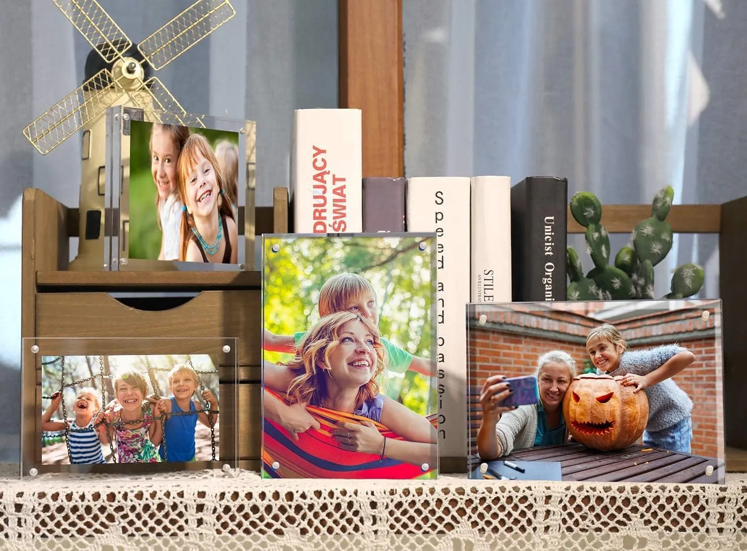 ILYXY 5 Pack Acrylic Frame 8.5x11, 20% Thicker, 24mm Thick Frameless Clear Picture Frame, Double Sided Magnetic Photo Frame, Free Standing Desktop Display Stand Acrylic Picture Frames