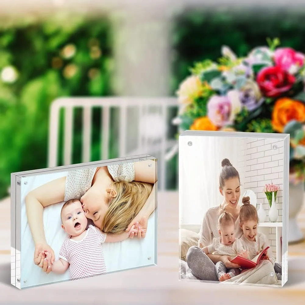ILYXY 5 Pack Acrylic Frame 8.5x11, 20% Thicker, 24mm Thick Frameless Clear Picture Frame, Double Sided Magnetic Photo Frame, Free Standing Desktop Display Stand Acrylic Picture Frames
