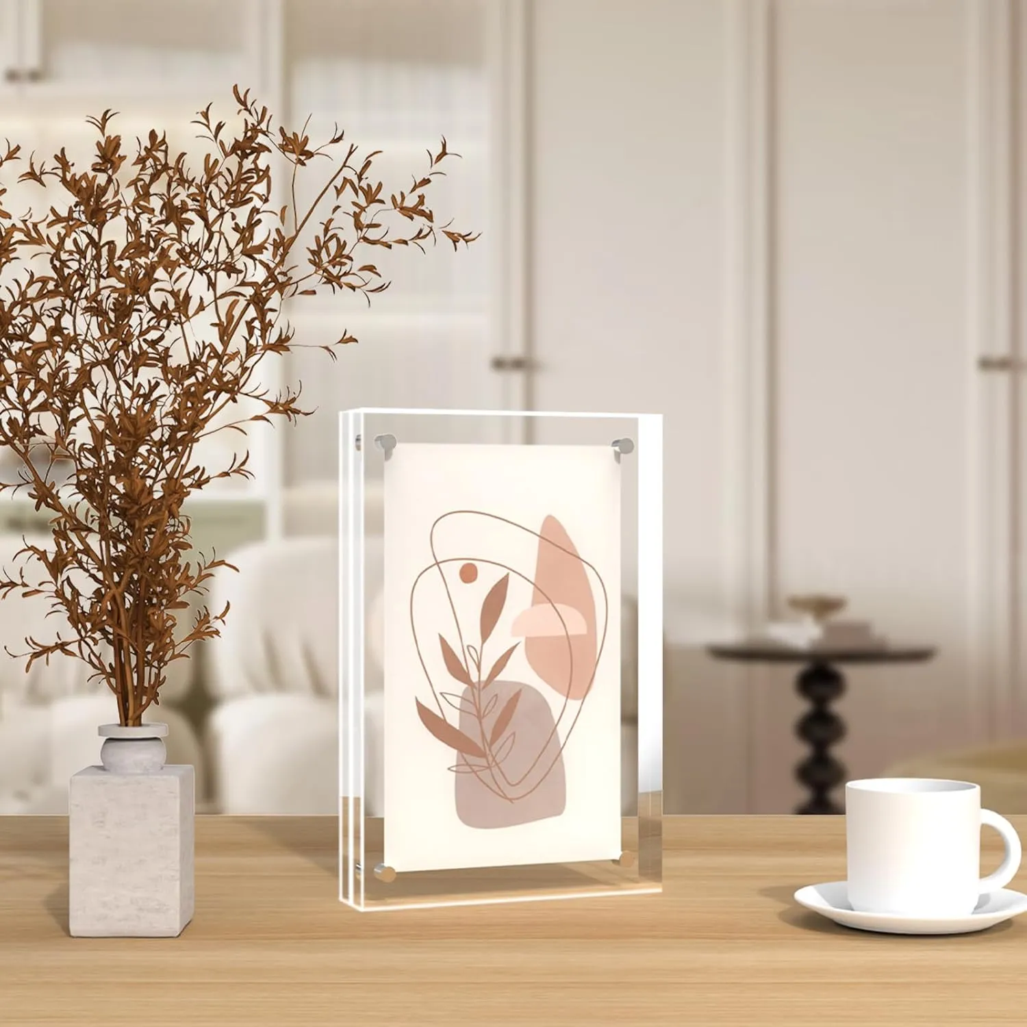 ILYXY 5 Pack Acrylic Frame 8.5x11, 20% Thicker, 24mm Thick Frameless Clear Picture Frame, Double Sided Magnetic Photo Frame, Free Standing Desktop Display Stand Acrylic Picture Frames