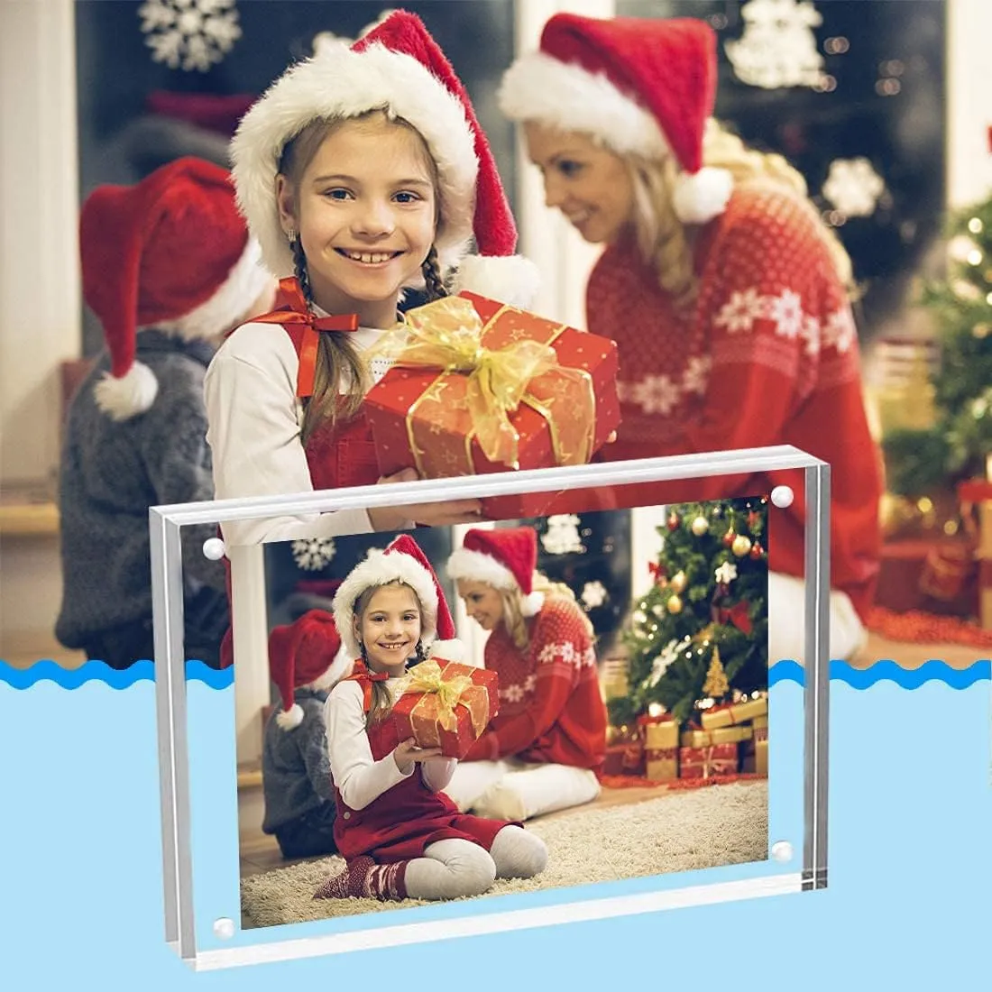 ILYXY 5 Pack Acrylic Frame 8.5x11, 20% Thicker, 24mm Thick Frameless Clear Picture Frame, Double Sided Magnetic Photo Frame, Free Standing Desktop Display Stand Acrylic Picture Frames