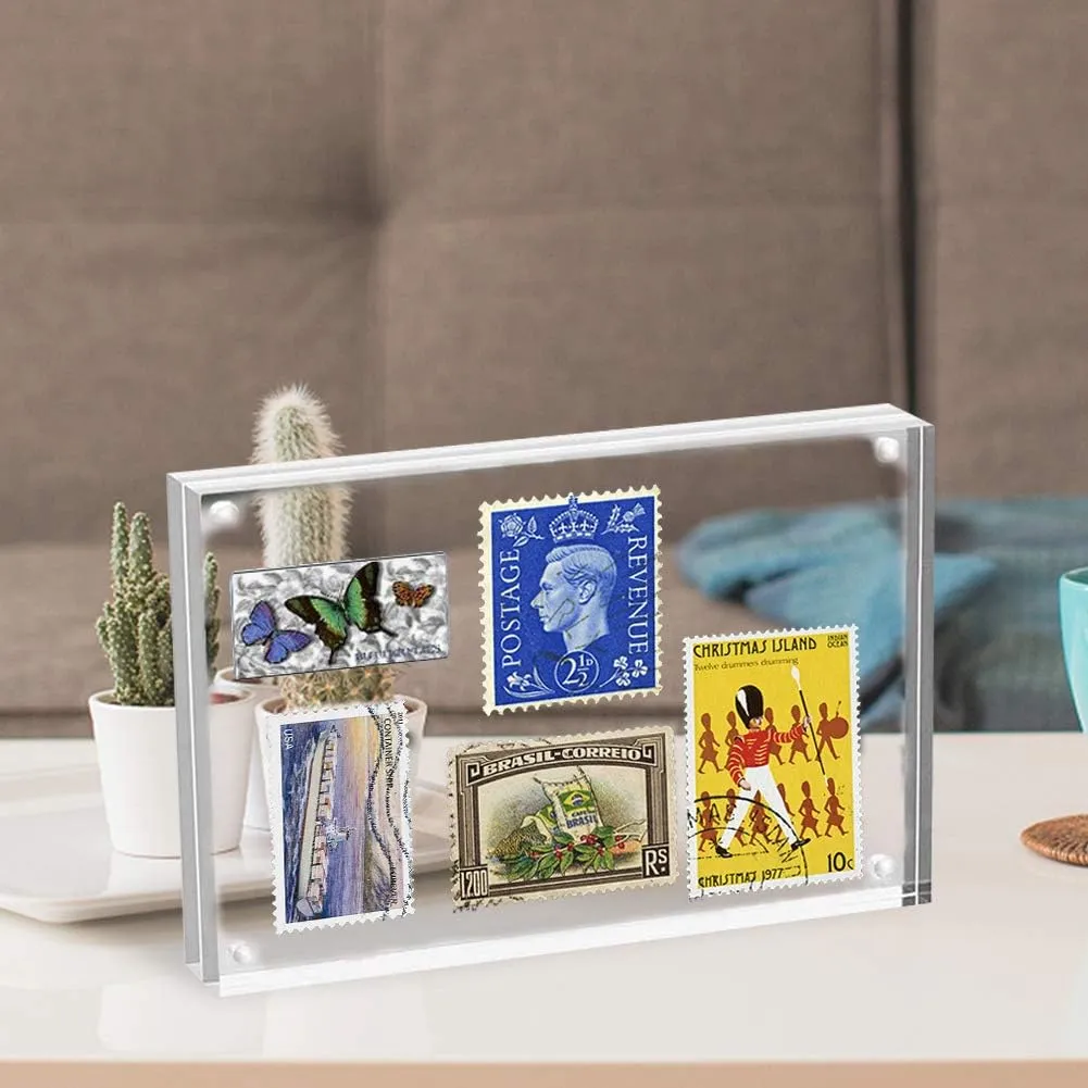 ILYXY 5 Pack Acrylic Frame 8.5x11, 20% Thicker, 24mm Thick Frameless Clear Picture Frame, Double Sided Magnetic Photo Frame, Free Standing Desktop Display Stand Acrylic Picture Frames