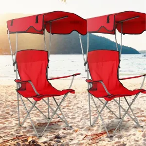 iMounTEK 2PCS Camping Chair Foldable Canopy Chair with Shade Sun Protection Camping Recliner with Carry Bag Load Folding Seat with Cup Holder for Fishing/Beach/Poolside/Travel/Picnic